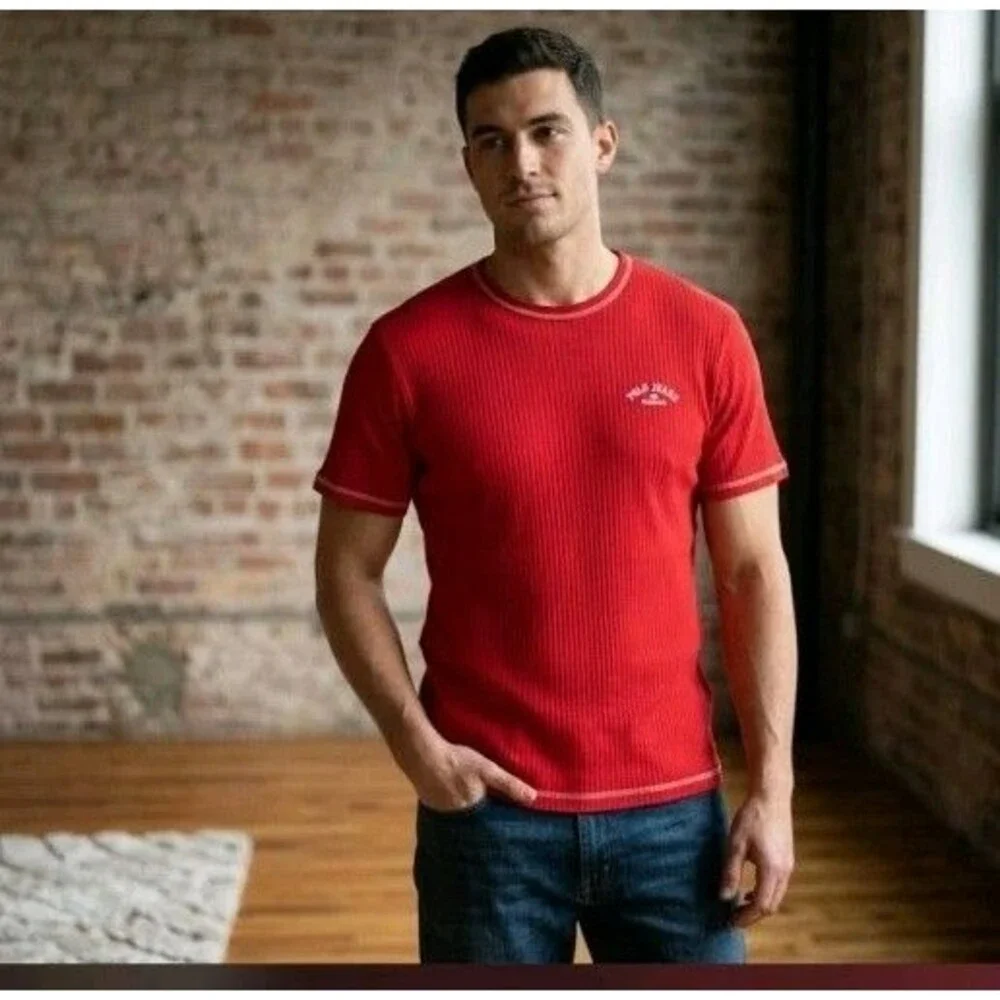 Polo Jean Company Ralph Lauren Shirt Size L Red Ribbed Logo Short Sleeve